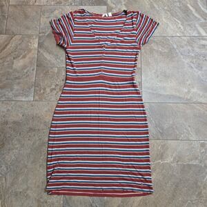 Roxy Striped Henley Button‎ Knit Dress Size L Youthful Sporty